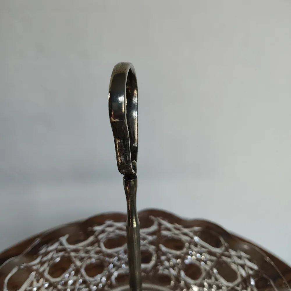 Glass Tidbit Tray Candy Dish W Silver Plated Handle England Jewelry Display Dish